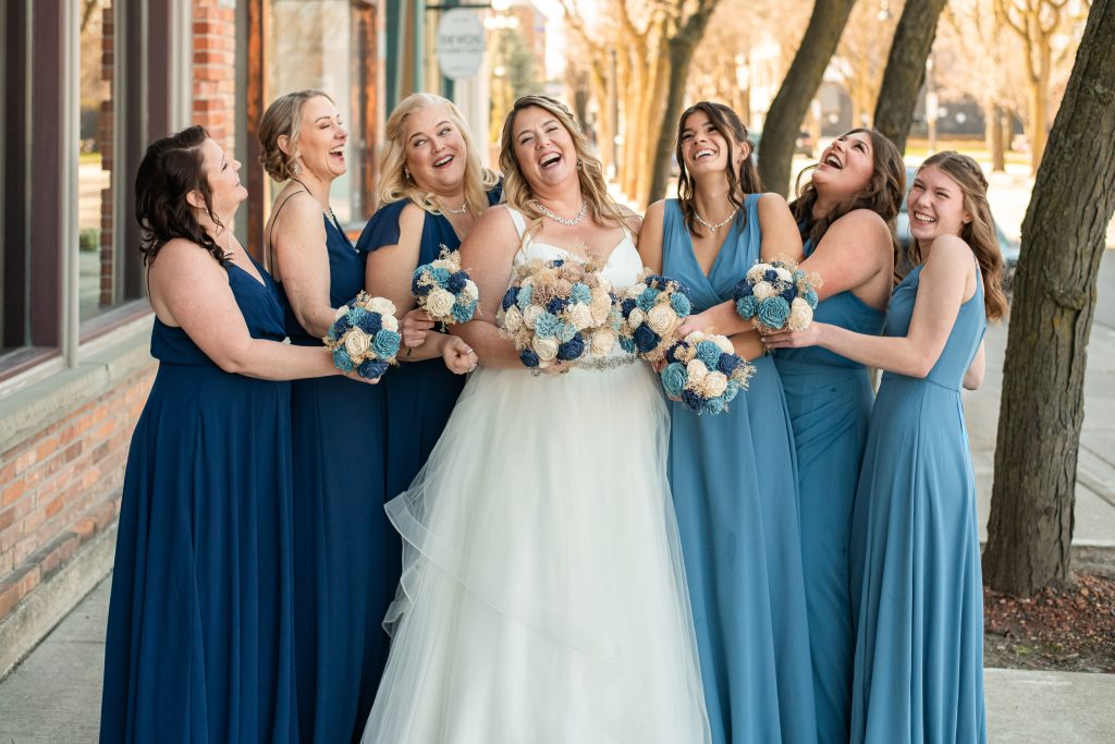 bridal party laughing