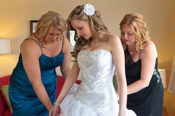 Bride getting ready on wedding day in Chatham