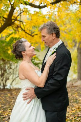 Bride and groom just married at Tecumseh Park in Chatham, Ontario
