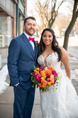 bride and groom photo in downtown Chatham