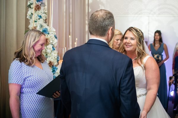 Bride looking lovingly at groowm during ceremony